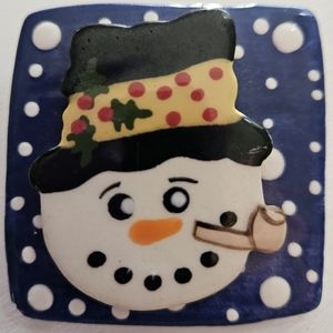 Ceramic Snowman Brooch